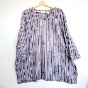 Liz & Me Women's Plus Top 4X Seersucker Vertical Stripes Embroidery Amethyst